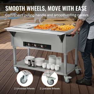 Scaldavivande Professionale a 3 Scomparti, 1500W, Elettrico, 20.6QT, 4 Ruote, per Buffet e Catering, Temperatura Manuale, 2 L - Product Image 5