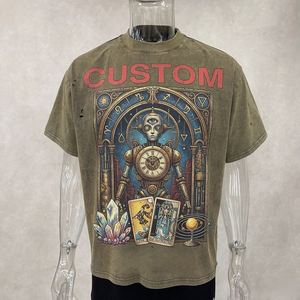 Fabricantes de Ropa Personalizada, Camiseta 100% Algodón con Estampado DTG, Camiseta Extra Grande de Corte Cuadrado, Camiseta Vintage con Lavado Ácido para Hombre - Product Image 1