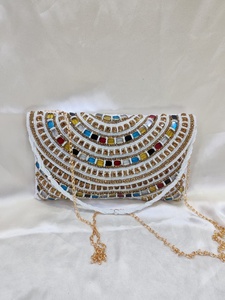 Designer Stone Work Exclusive Handmade High Quality Fashion Multi Color <b>Clutch</b> Bags Flap Closure Polyester for Ladies <b>Weddings</b> - Product Image 3