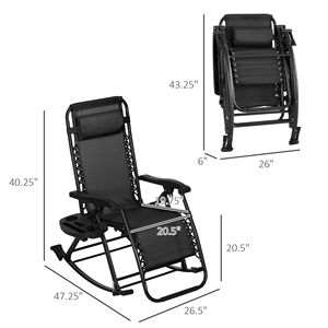2 Pcs Black Outdoor Folding <b>Zero</b> <b>Gravity</b> Rocking <b>Chair</b> with Pillow Cup and Phone Holder for Fishing - Product Image 3