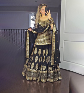 Readymade Traditional Ethnic Indian Pakistani Lehenga & Dupatta Set, Georgette With Embroidery Work Full Stitching Party Wear - Product Image 1