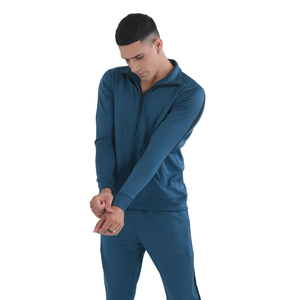 Survêtement bleu pour homme, fermeture éclair intégrale, col demi-zip, manches longues, coupe classique, poches latérales, respirant, polyester et coton, style décontracté - Product Image 5