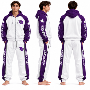 Ensemble de survêtement d'hiver pour homme 100 % polyester, coupe-vent à manches longues, blocs de couleur, fermeture éclair intégrale, faible MOQ, prix abordable, haute qualité - Product Image 1