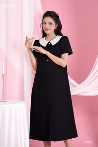 Robe longue en dentelle noire B2 MUM V1519, col en V, manches courtes, tissu de haute qualité, doux, respirant, écologique, légèrement extensible - Product Image 6