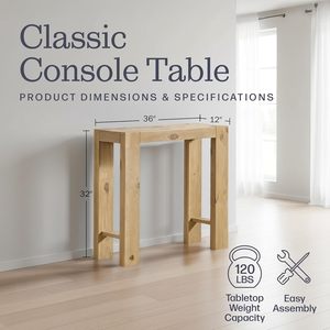 Solid <b>Wood</b> Console <b>Table</b> - 36 Inch Modern Farmhouse <b>Small</b> Entryway <b>Table</b> - Easy Assembly Living Room Furniture for Behind The. - Product Image 4