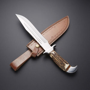 Couteau Bowie artisanal sur mesure, grande taille, avec étui, acier inoxydable, lame fixe de 13 pouces, manche en bois de cerf, étui en cuir. - Product Image 5