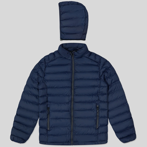 Veste matelassée à capuche pour homme, coupe-vent, manteau d'hiver décontracté, coupe régulière, fermeture éclair, couleur unie, col montant - Product Image 1
