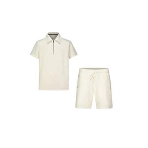 Conjuntos de Dos Piezas de Verano para Hombre, Color Sólido, Transpirables, 100% Algodón, Camisetas Polo de Manga Corta, Pantalones Cortos con Cordón, Trajes Casuales - Product Image 1