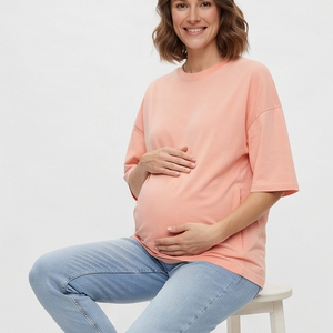 T-shirts de maternité surdimensionnés pour femmes, t-shirt d'allaitement à épaules tombantes, t-shirt de maternité pour femmes 100% coton polyester - Product Image 3