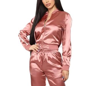 Conjunto Deportivo de Dos Piezas para Mujer, Chaqueta de Manga Larga Satinada con Cordón Ajustable, para Otoño - Product Image 6