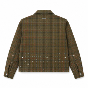 Chemise en flanelle à carreaux personnalisée avec strass, vintage, coupe oversize, en coton épais, broderie graphique, streetwear décontracté pour homme, à boutons - Product Image 3