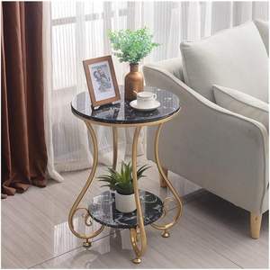 Coffee <b>Table</b> Simple Modern <b>Bedside</b> Side <b>Table</b> <b>Small</b> Round <b>Table</b> Engineer Top Metal <b>Table</b> Living Room & Bedroom (Gold & Black) - Product Image 1