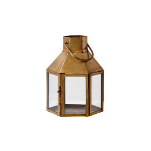 Lanterne hexagonale en laiton de style marocain antique, doré brossé, en métal et verre, porte-bougie suspendu pour la décoration intérieure et les célébrations festives - Product Image 3