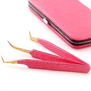 Pince à cils en or à pointe rose la plus vendue testée à la main pour le contrôle et le confort, vente en gros avec emballage personnalisé - Product Image 2