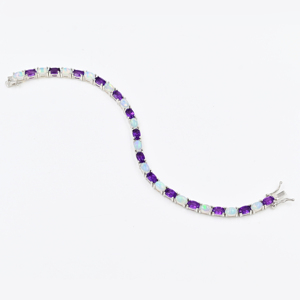 Nouvelle collection de bracelets tennis ajustables en argent sterling 925 avec pierres précieuses naturelles d'améthyste et d'opale de forme ovale, bijoux fins - Product Image 2