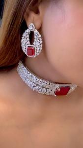 Collar de Plata con Diamantes Americanos (CZ) de Primera Calidad, con Hermosos Aretes, Conjunto de Collar de Diseñador para Fiestas - Product Image 3