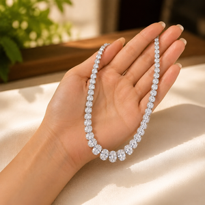 Oval Shape Diamond Tennis <b>Necklace</b> Moissanite Chain <b>Necklace</b> 10K White Gold Plated Bridal Party Jewelry for Women - Product Image 3