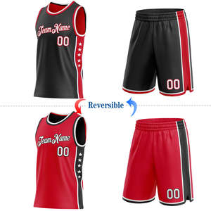 Custom Reversible Basketball Jersey Set Mens Sublimation Breathable Mesh Red Black Team Uniform Shorts Training Wear USA Trendy - Product Image 1