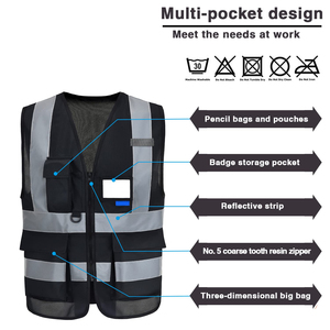Gilet de sécurité de qualité professionnelle, bande réfléchissante haute visibilité, fermeture à glissière, pour le personnel de sécurité industrielle et le personnel de construction - Product Image 4