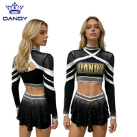 Tenue de cheerleading unique en spandex, style compétition pour femmes, manches courtes, ensembles avec cristaux, jupes de danse