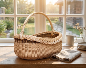 Cesta de mimbre hecha a mano para cocina, cesta de mimbre natural tejida para almacenamiento y servicio, organizador rústico de alimentos para pan y frutas - Product Image 1