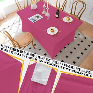 Fuchsia 4FT Spandex Rectangle <b>Tablecloth</b> <b>Washable</b> Wrinkle-Free Stretch Covers for Daily Use - Product Image 2