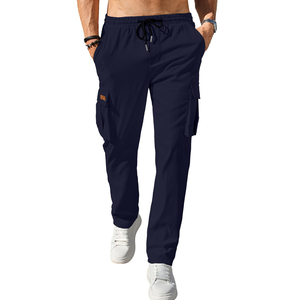 Pantalones Deportivos Cargo Azul Marino para Hombre, Cintura Elástica con Cordón, Múltiples Bolsillos, Ligeros, de Poliéster, Casuales, para Verano - Product Image 1