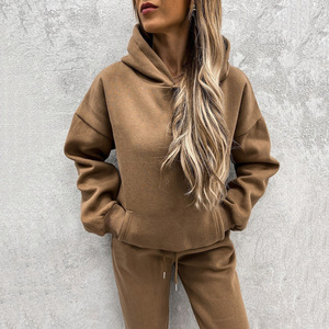 Sweat-shirt à capuche pour femme, manches longues, coupe ample, couleur unie, haut décontracté, 100% coton tricoté, respirant, à porter toute l'année - Product Image 6