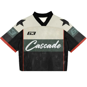 เสื้อเจอร์ซีย์ตาข่ายคอกลมทรงบ็อกซี่แบบสั่งทำขายส่ง เสื้อผ้าสตรีทแวร์โอเวอร์ไซส์ เสื้อเจอร์ซีย์อเมริกันฟุตบอลตาข่าย เสื้อยืดผู้ชาย เสื้อฟุตบอลตาข่าย - Product Image 4