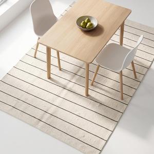 Exclusive Handwoven Flatweave Wool Kilim <b>Rug</b> - Modern Minimalist Cream Black <b>Thin</b> Striped Geometric Area Floor Carpet - Product Image 5