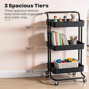 Carrito de Almacenamiento Metálico de Tres Niveles con Ruedas, Diseño Rectangular Minimalista para Organizar la Sala de Estar - Product Image 6