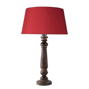 Elegant Antique Table <b>Lamp</b> Rustic Wood Base <b>Red</b> Fabric Shade Decorative Corner <b>Light</b> Living Room Housewarming Aqudus Saleem - Product Image 4