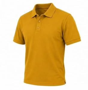 Chemise homme moutarde à manches courtes, couleur unie, décontractée, boutonnée, coupe classique, en tissu Oxford tricoté, logo frontal, respirante - Product Image 3