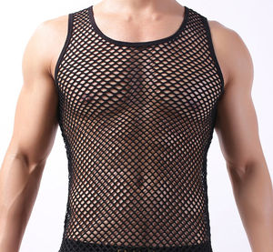 Gilet en maille respirant sans manches à col rond, style hip-hop populaire, plissé sur la poitrine, tricoté, confortable à porter - Product Image 1