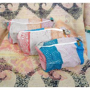 New Design Vintage Kantha Patchwork Tassel Zipper Closure Eco-Friendly 3-Pouch Set Cosmetic <b>Bag</b> for <b>Wedding</b> & Return <b>Gifts</b> - Product Image 3