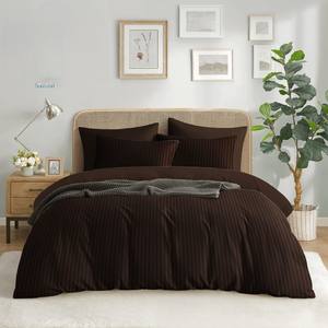 Ensemble de literie en polyester microfibre double/reine de qualité pour hôtel de luxe drap plat à rayures durables 2 taies d'oreiller tissées directement - Product Image 5