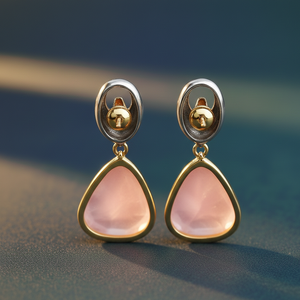 Pink Drop Earrings 925 Sterling <b>Silver</b> with 18K Gold Plated Small Stud Earring Hypoallergenic Jewellery <b>Wedding</b> Wear - Product Image 4