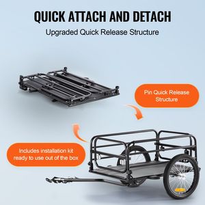Carrello per biciclette resistente 160 libbre capacità di carico pieghevole compatto a sgancio rapido universale 16 \ "rimorchio Cargo - Product Image 5