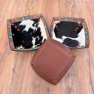 ชามหนังวัวแท้3ชุดถาดใส่อาหารแบบตะวันตกลายดอกไม้ทำจากหนังแท้ถาดสำหรับนำไปจอดหรูหราของขวัญแต่งงาน - Product Image 3