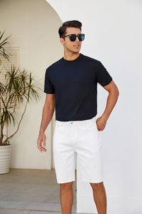 Shorts en jean blanc pour homme, coupe droite, taille mi-haute, en coton, décontractés, pour l'été, avec fermeture éclair décorative - Product Image 3