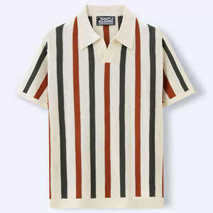 Polo en maille texturée à rayures verticales pour homme, coupe décontractée, couleur terre cuite et anthracite, collection été 2026, style rétro, vêtement HD - Product Image 6