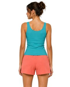 Ensemble deux pièces décontracté d'été pour femme : débardeur bleu sarcelle et short corail, tenue de détente sans manches, coupe douce et extensible - Product Image 2