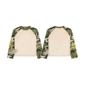 180 GSM Premium Cotton <b>Polyester</b> Long Sleeve Raglan T <b>Shirt</b> Pink Camo Sleeve Panels Custom Screen Printed Logo <b>100</b>% cotton - Product Image 4
