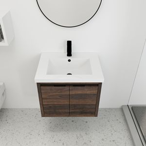Mobile Bagno da 24 Pollici con Ante a Chiusura Ammortizzata e Lavabo Integrato, Design a Sospensione, Imballaggio KD W128650530 - Product Image 3