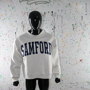 SAMFORD WHITE <b>Mock</b> <b>Neck</b> Sweatshirt 100% NAVY BLUE Applique Embroidery wide <b>neck</b> Sweatshirt Finer Threads - Product Image 1