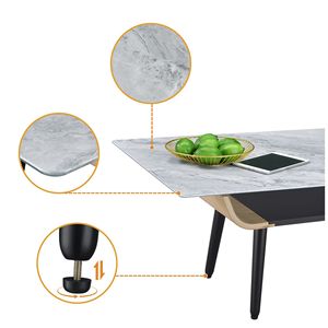 Tavolino da caffè Landon da 47 pollici con design in legno curvato e piano in vetro con texture in marmo grigio - Product Image 3