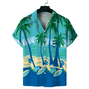 Chemise décontractée pour homme à manches courtes en tricot imprimé floral hawaïen, col rabattu, respirante, en polyester, pour l'été, ODM - Product Image 3