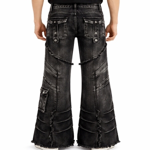 Jean cargo en denim taille haute pour homme, coupe ample, style patchwork déchiré, streetwear, automne, coton mi-lourd, fermetures éclair - Product Image 2