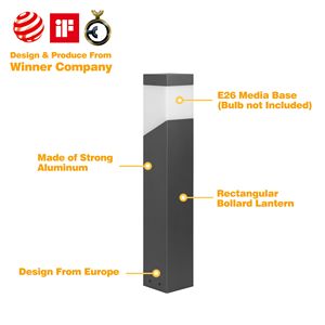 Lampade da Esterno Moderne in Alluminio per Illuminazione Paesaggistica, Lampada Bollard Impermeabile con Portalampada E26 Cablato per Vialetti e Patii - Product Image 5