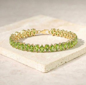 Pear Cut Natural Peridot Charm <b>Bracelet</b> in Sterling Silver Gold Plated Elegant Green Gemstone Luxury Fine Jewelry for Women - Product Image 1